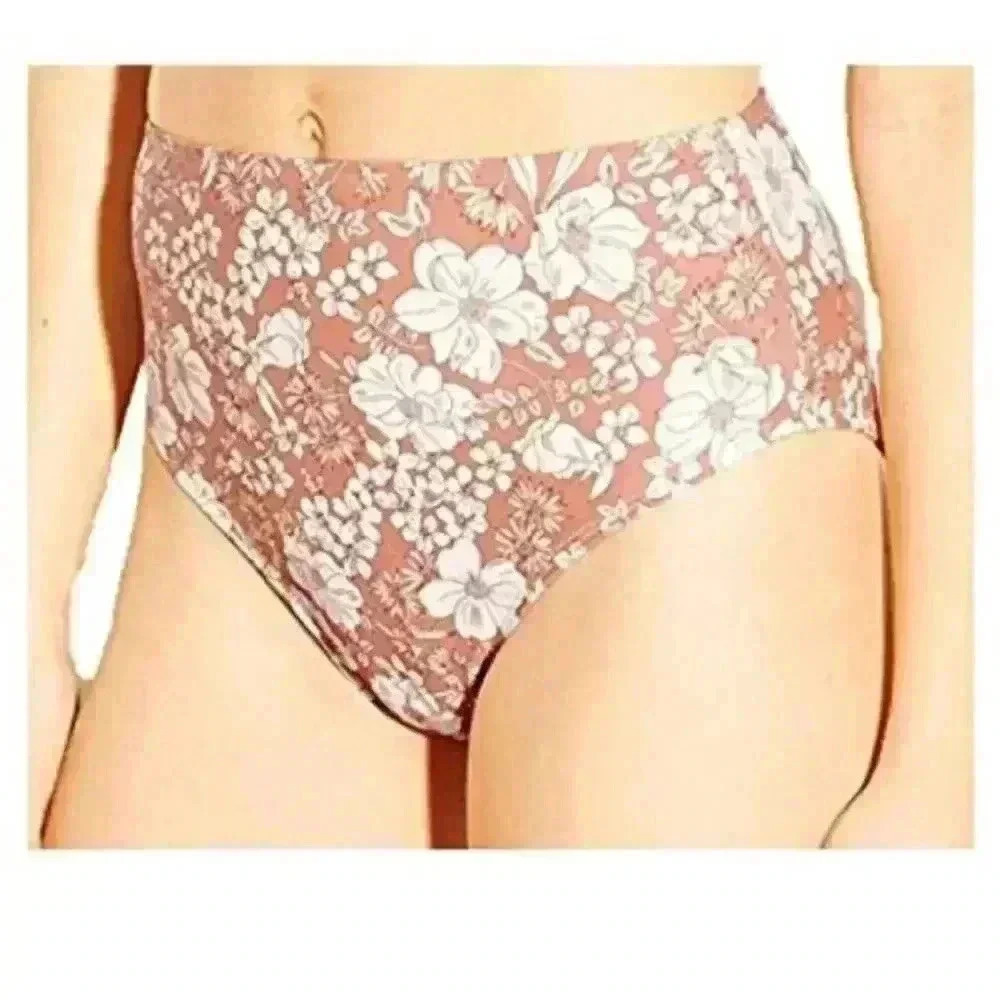 Xhilaration Womens Floral High Leg Waisted Brief Bikini Bottom Size Large 